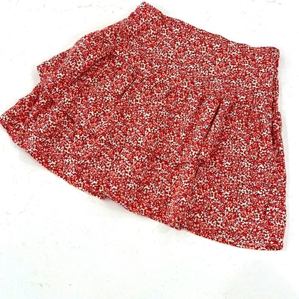 Vintage Abercrombie & Fitch Red Floral Ruffle Lined Mini Skirt Sz S